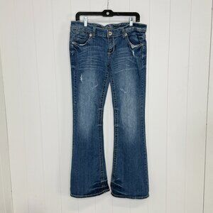 Vanity Jeans Sasha Flare Low Rise 30W 33L Distressed Flare Jeans Y2K Contrast